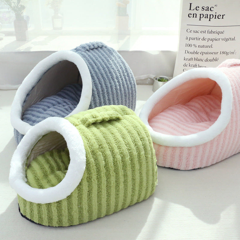 KFX-5143869 Cozy Macaron Cat Nest - Thickened Three-Dimensional Double-Piece Bed for Autumn and Winter Comfort