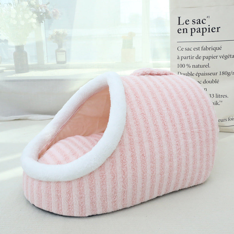 KFX-5143869 Cozy Macaron Cat Nest - Thickened Three-Dimensional Double-Piece Bed for Autumn and Winter Comfort