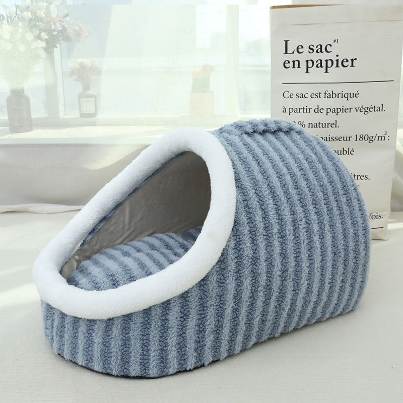 KFX-5143869 Cozy Macaron Cat Nest - Thickened Three-Dimensional Double-Piece Bed for Autumn and Winter Comfort