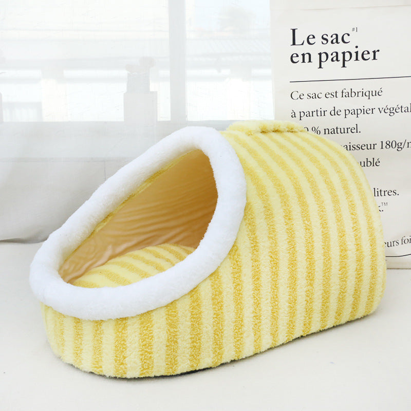 KFX-5143869 Cozy Macaron Cat Nest - Thickened Three-Dimensional Double-Piece Bed for Autumn and Winter Comfort