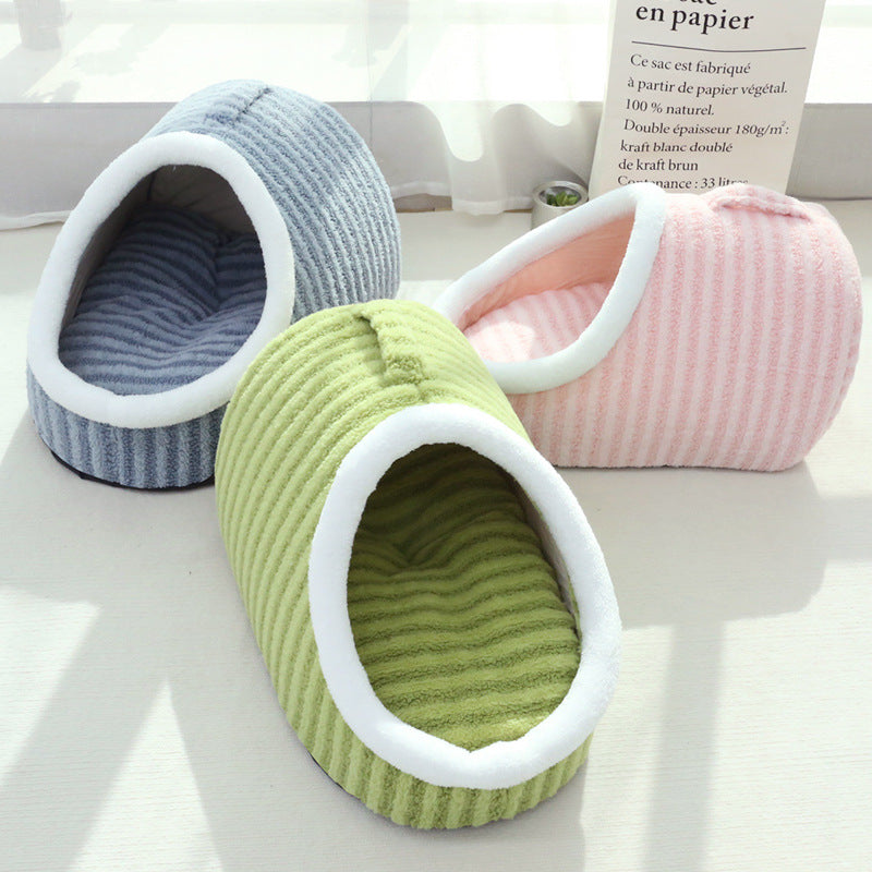 KFX-5143869 Cozy Macaron Cat Nest - Thickened Three-Dimensional Double-Piece Bed for Autumn and Winter Comfort