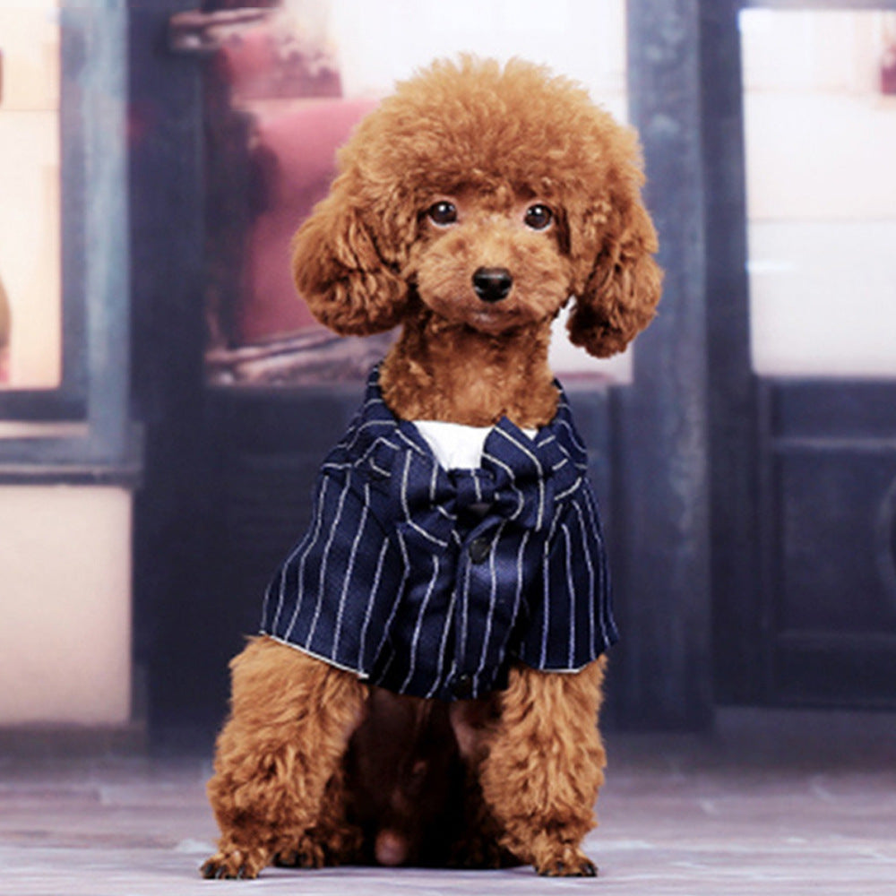 KFX-5145405 Striped Suit Summer Dress for Small Dogs - Lightweight Imitation Silk Outfit
