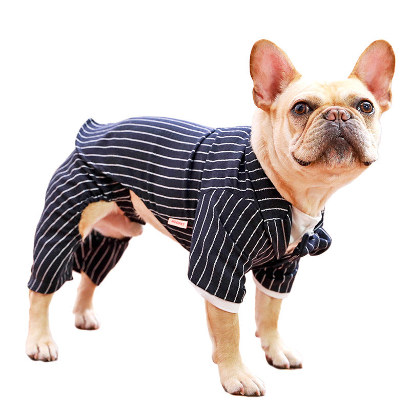 KFX-5145405 Striped Suit Summer Dress for Small Dogs - Lightweight Imitation Silk Outfit