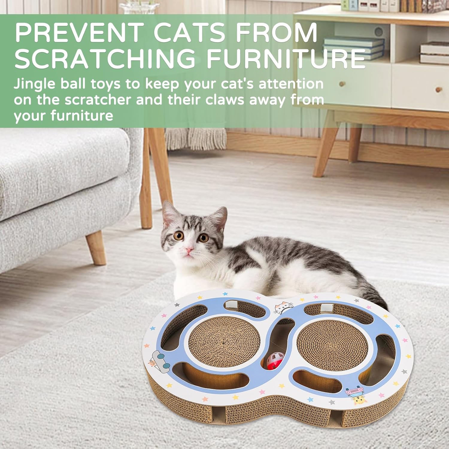 KFX-5147069 Interactive Cat Scratching Board with Ball Track - Climbing and Scratching Toy for Indoor Cats, Durable Cardboard Design
