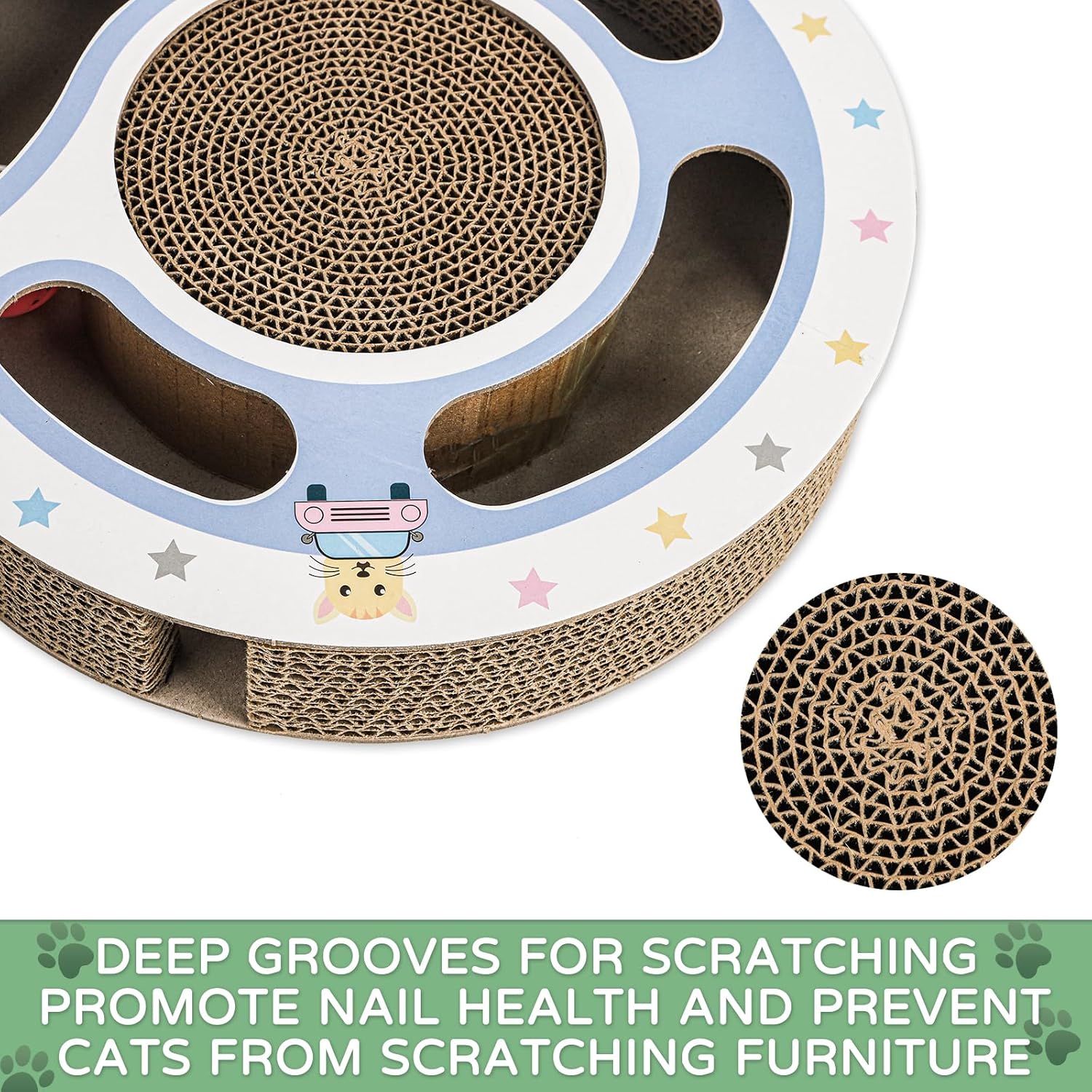 KFX-5147069 Interactive Cat Scratching Board with Ball Track - Climbing and Scratching Toy for Indoor Cats, Durable Cardboard Design