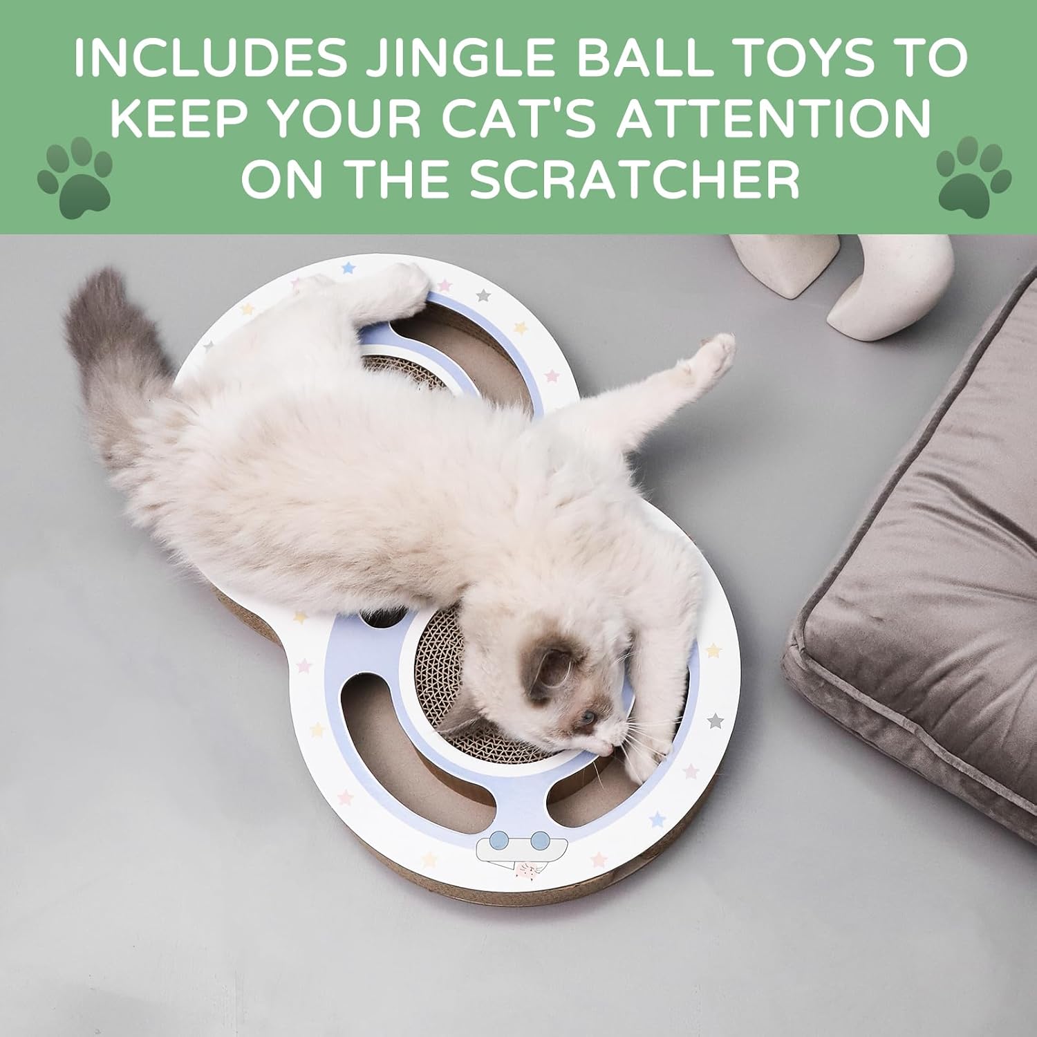 KFX-5147069 Interactive Cat Scratching Board with Ball Track - Climbing and Scratching Toy for Indoor Cats, Durable Cardboard Design