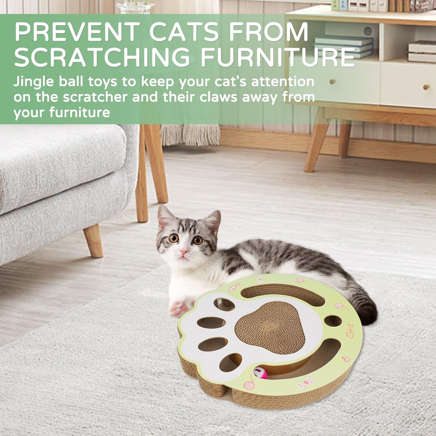 KFX-5147069 Interactive Cat Scratching Board with Ball Track - Climbing and Scratching Toy for Indoor Cats, Durable Cardboard Design