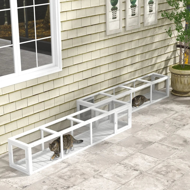 KFX-5149245 Weather-Resistant Wooden Cat Tunnel with Multiple Entrances for Indoor and Outdoor Use