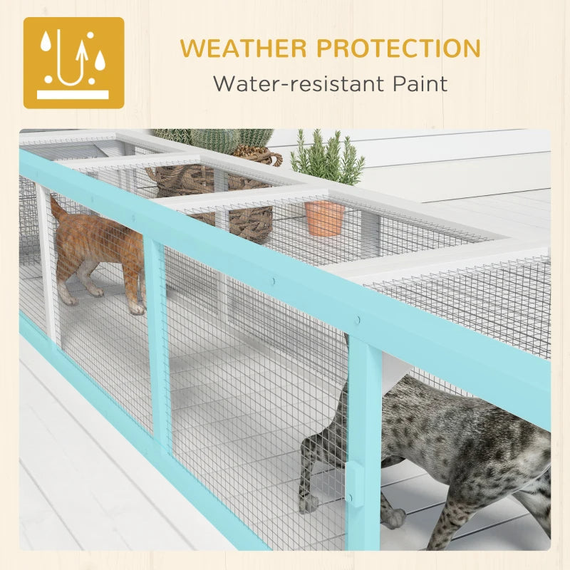 KFX-5149245 Weather-Resistant Wooden Cat Tunnel with Multiple Entrances for Indoor and Outdoor Use