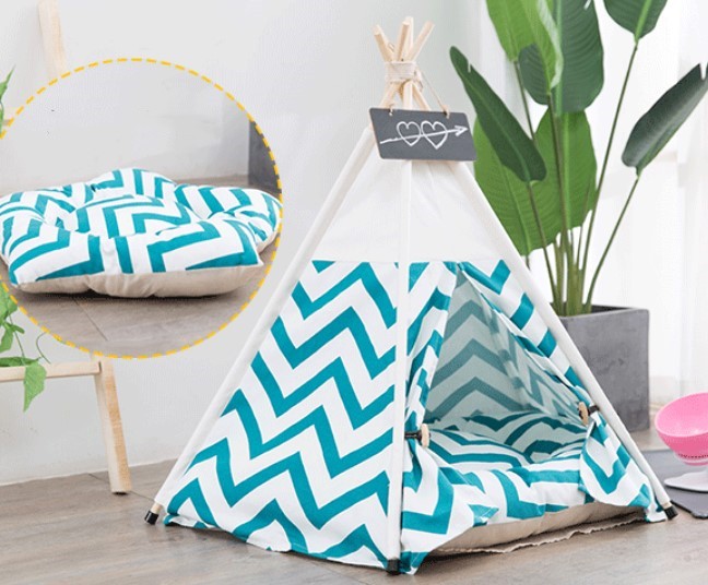 KFX-5149629 Green Striped Canvas Tent for Pets - Available in Small, Medium, and Large Sizes
