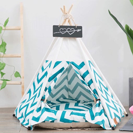 KFX-5149629 Green Striped Canvas Tent for Pets - Available in Small, Medium, and Large Sizes