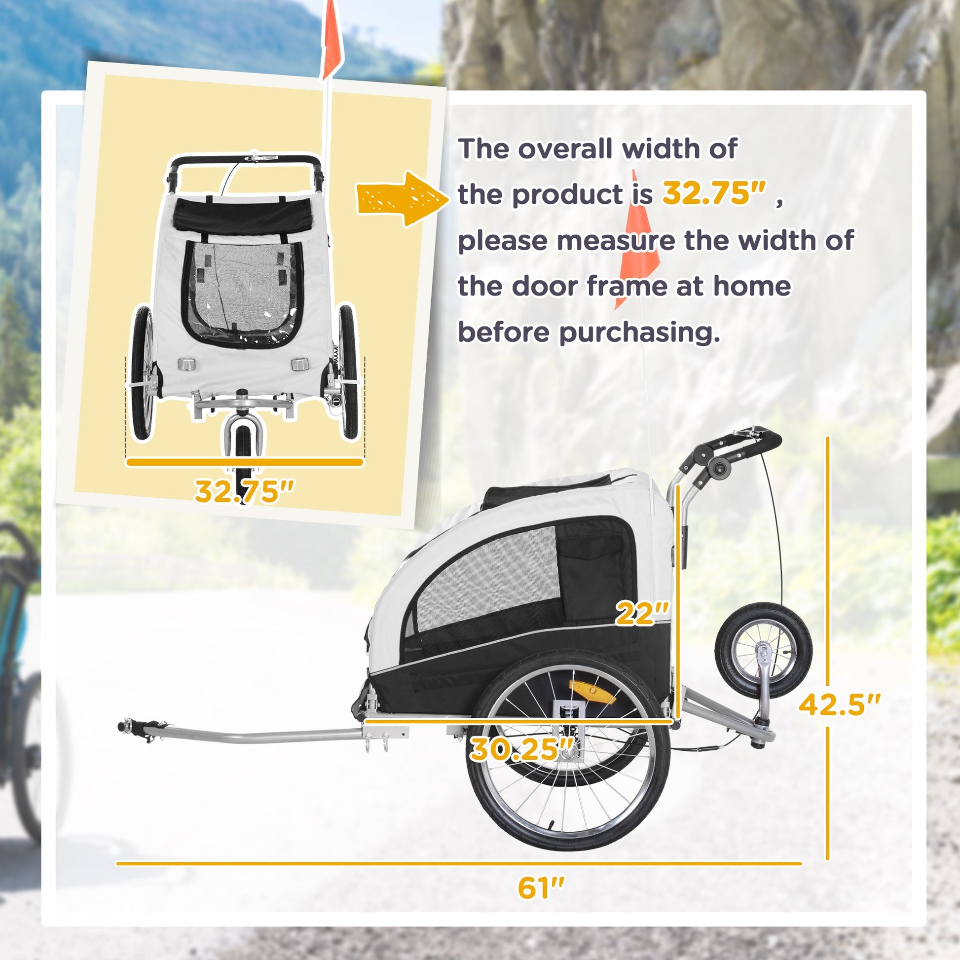 KFX-5151037 2-in-1 Dog Bike Trailer and Stroller with Canopy, Storage Pockets, and Safety Leash