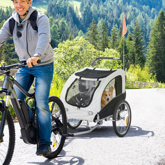 KFX-5151037 2-in-1 Dog Bike Trailer and Stroller with Canopy, Storage Pockets, and Safety Leash