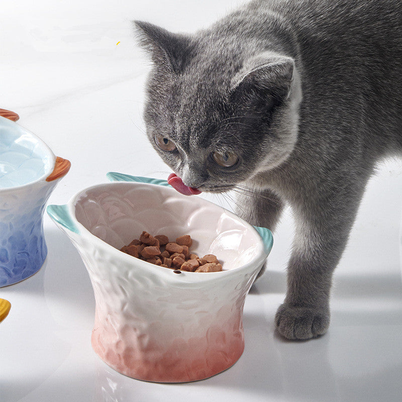 KFX-5151549 Automatic Ceramic Cat Food Bowl for Cervical Spine Protection - 120ml Capacity