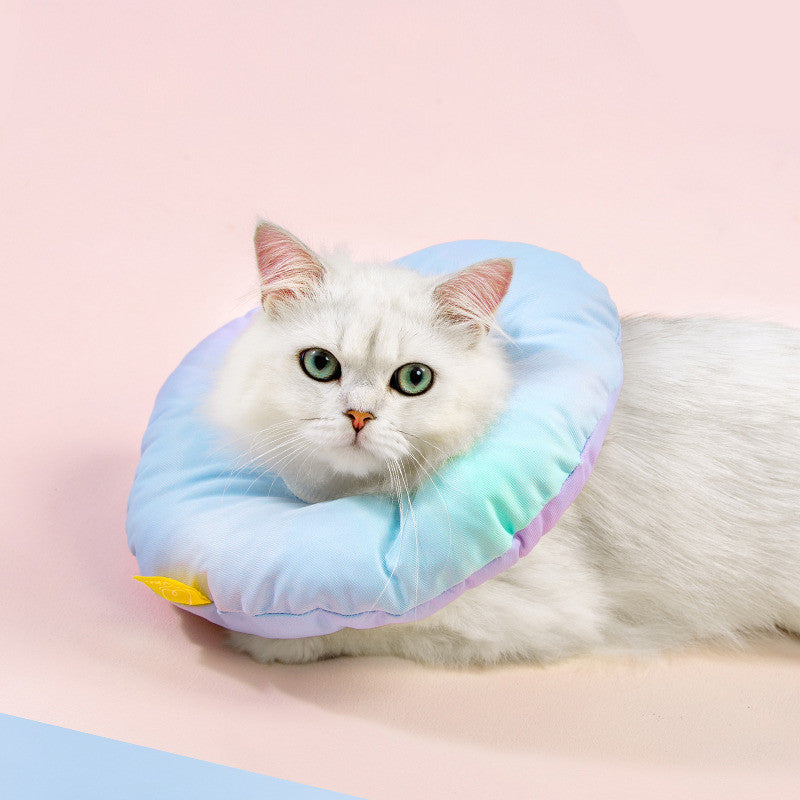 KFX-5152957 Rainbow Gradient Soft Waterproof Headgear for Pets - Sterilization Ring for Cats and Small Dogs