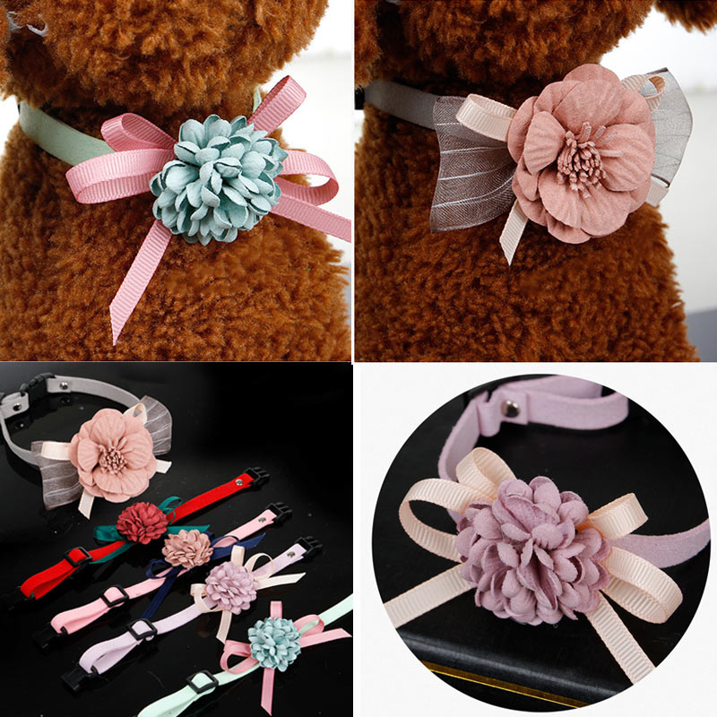 KFX-5153341 Adjustable Korean Cashmere Pet Collar with Flower Accent for Cats and Small Dogs