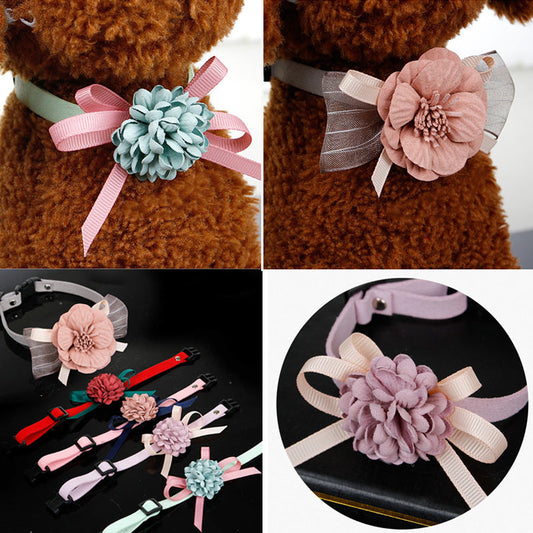 KFX-5153341 Adjustable Korean Cashmere Pet Collar with Flower Accent for Cats and Small Dogs