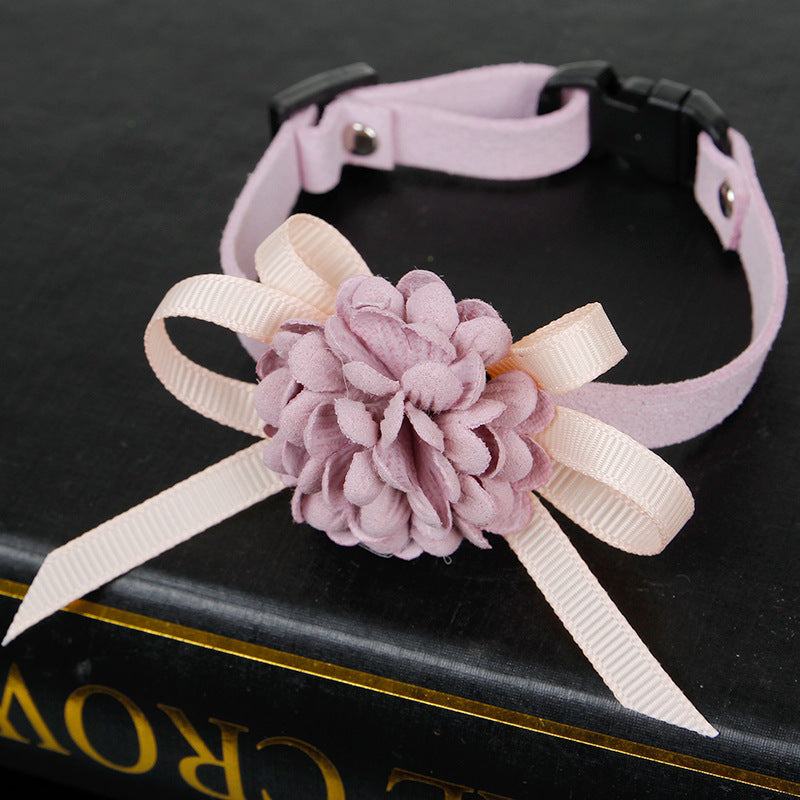KFX-5153341 Adjustable Korean Cashmere Pet Collar with Flower Accent for Cats and Small Dogs