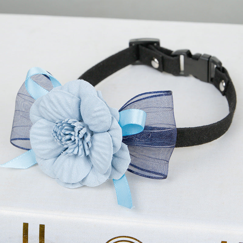 KFX-5153341 Adjustable Korean Cashmere Pet Collar with Flower Accent for Cats and Small Dogs
