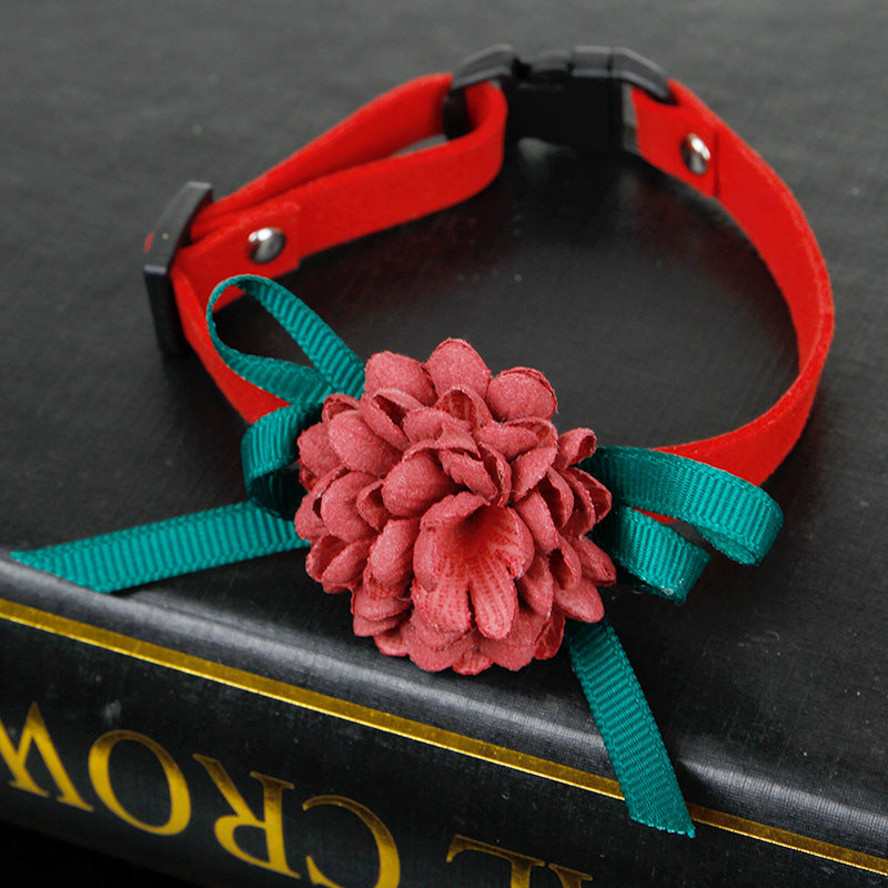 KFX-5153341 Adjustable Korean Cashmere Pet Collar with Flower Accent for Cats and Small Dogs