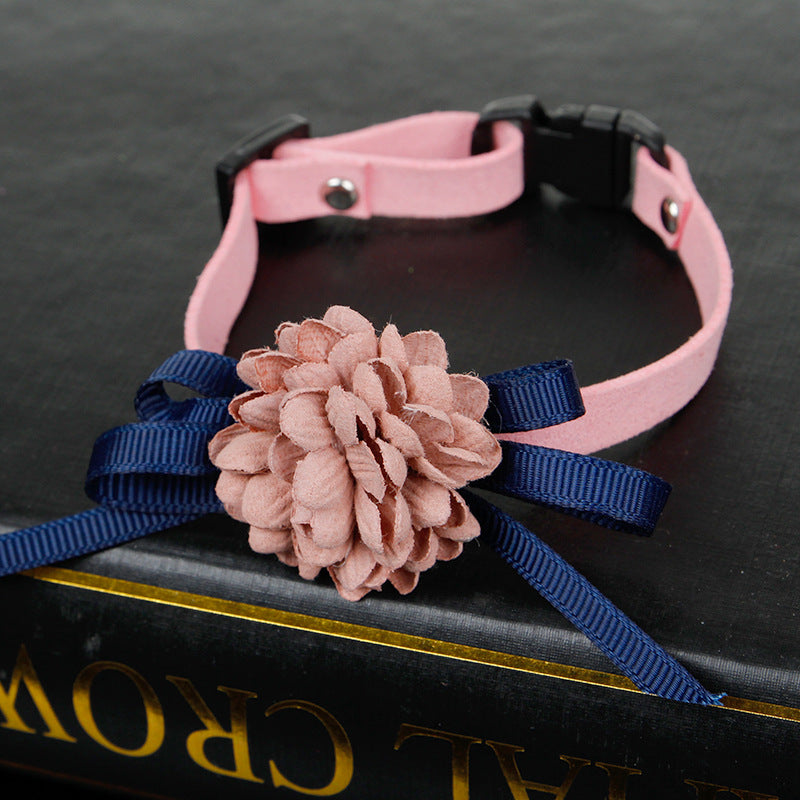 KFX-5153341 Adjustable Korean Cashmere Pet Collar with Flower Accent for Cats and Small Dogs