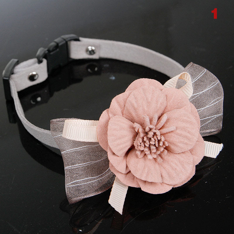 KFX-5153341 Adjustable Korean Cashmere Pet Collar with Flower Accent for Cats and Small Dogs