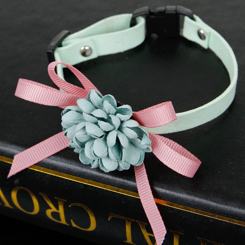 KFX-5153341 Adjustable Korean Cashmere Pet Collar with Flower Accent for Cats and Small Dogs