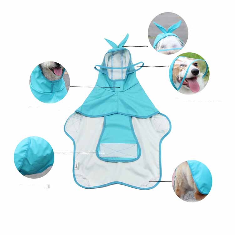 KFX-5153725 Waterproof PU Dog Raincoat with Transparent Brim - Sizes M to 4XL in Blue