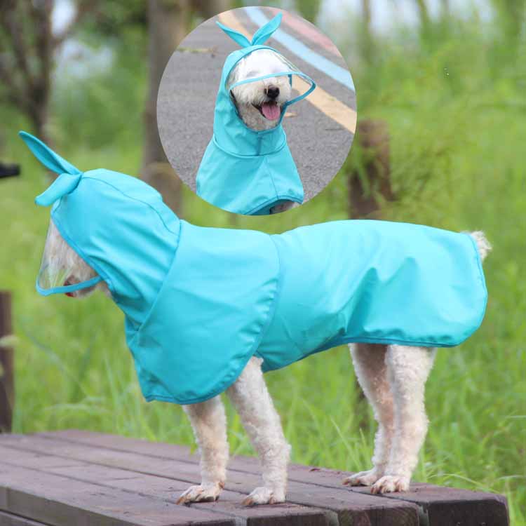 KFX-5153725 Waterproof PU Dog Raincoat with Transparent Brim - Sizes M to 4XL in Blue
