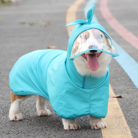 KFX-5153725 Waterproof PU Dog Raincoat with Transparent Brim - Sizes M to 4XL in Blue