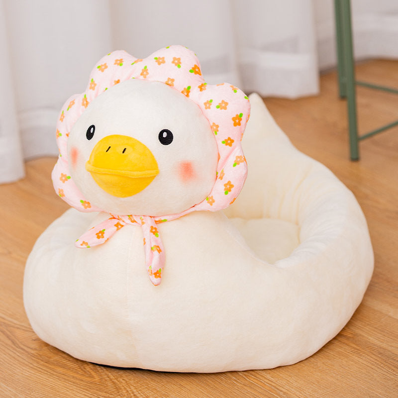 KFX-5155389 Cute Cartoon Animal Pet Nest - Soft Cloth Cat Litter Bed in Village Girl Duck and Penguin Designs, Medium & Large