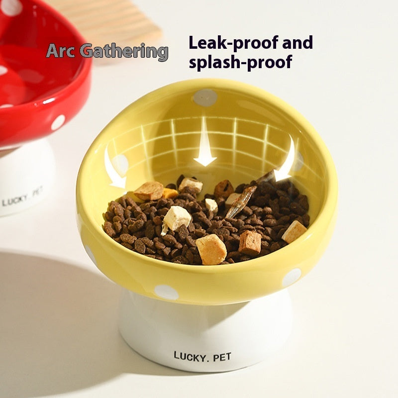 KFX-5155517 Ceramic Cat Water Bowl with Oblique Mouth Design – 200ml Capacity in Various Mushroom Patterns