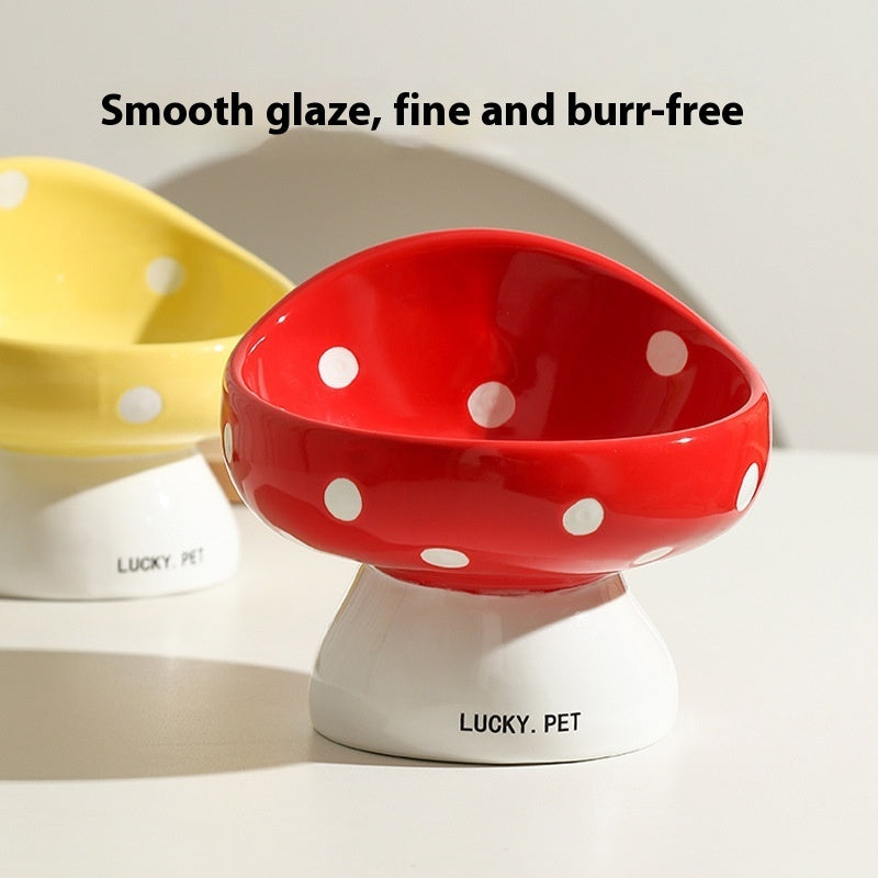 KFX-5155517 Ceramic Cat Water Bowl with Oblique Mouth Design – 200ml Capacity in Various Mushroom Patterns