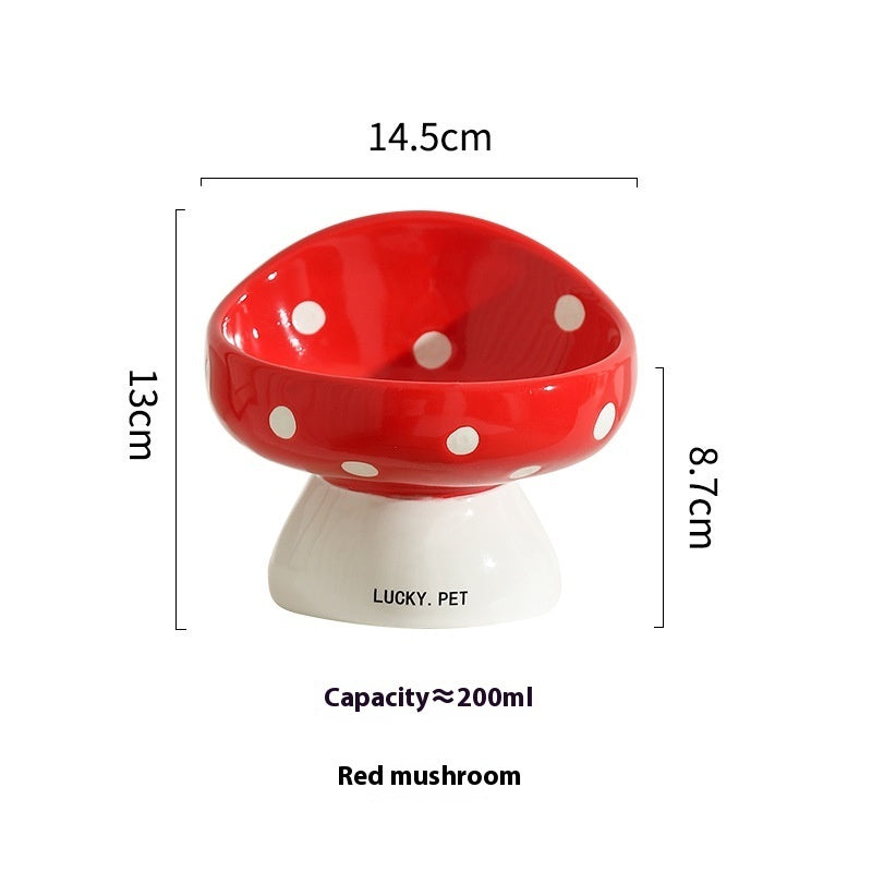 KFX-5155517 Ceramic Cat Water Bowl with Oblique Mouth Design – 200ml Capacity in Various Mushroom Patterns