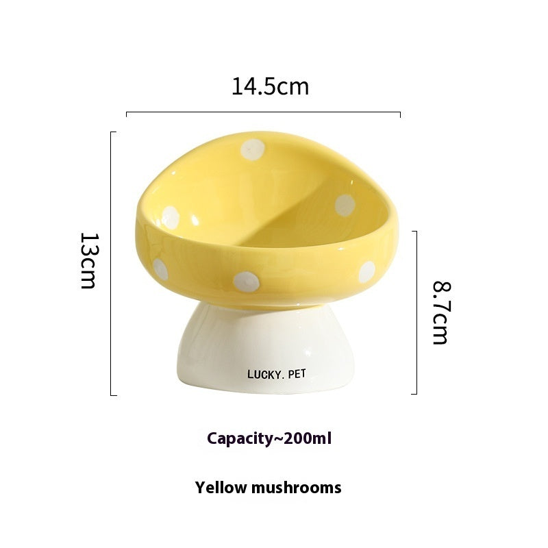 KFX-5155517 Ceramic Cat Water Bowl with Oblique Mouth Design – 200ml Capacity in Various Mushroom Patterns