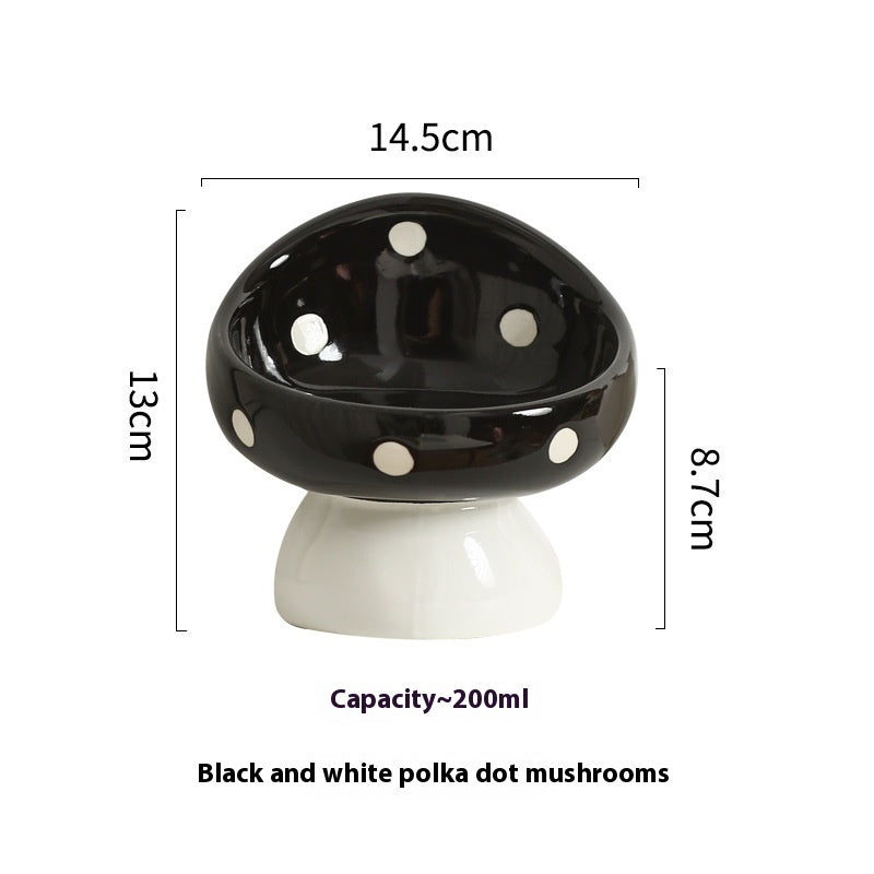 KFX-5155517 Ceramic Cat Water Bowl with Oblique Mouth Design – 200ml Capacity in Various Mushroom Patterns