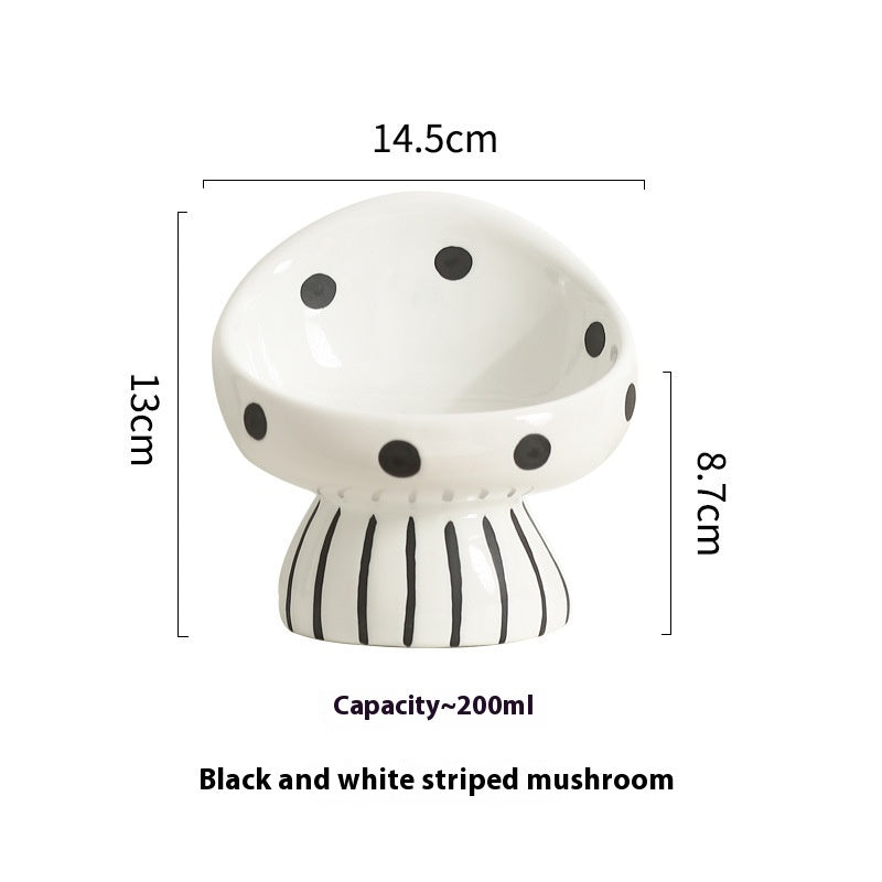 KFX-5155517 Ceramic Cat Water Bowl with Oblique Mouth Design – 200ml Capacity in Various Mushroom Patterns