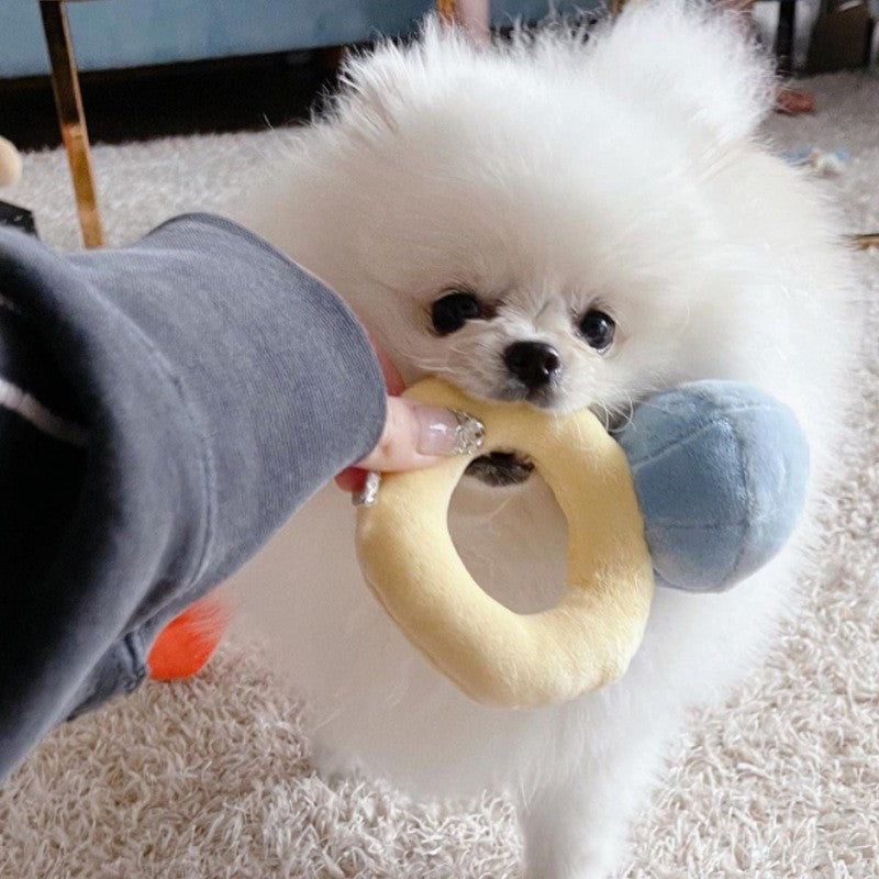 KFX-5156157 Plush Dog Chew Toy Ring with Sound - Soft Natural Cotton for Teething and Stress Relief