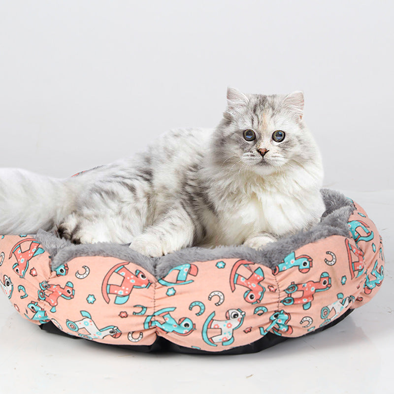 KFX-5158589 Calming Donut Pet Bed for Cats and Small Dogs - Fluffy Round Design for Indoor Comfort