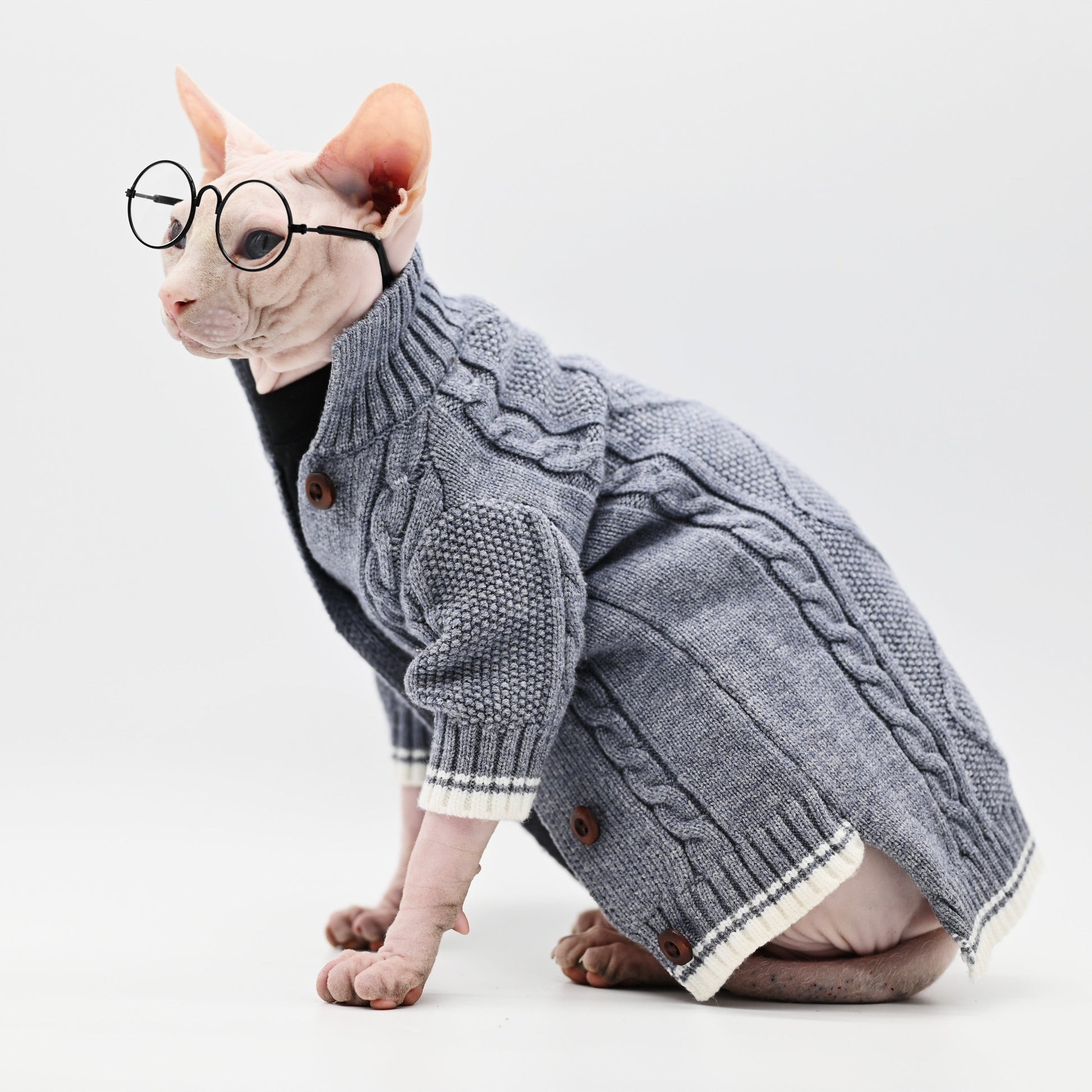 KFX-5159101 Soft Cotton Knit Cat Sweater in Gray - Cozy Pet Coat for Hairless Cats, Size 2XL