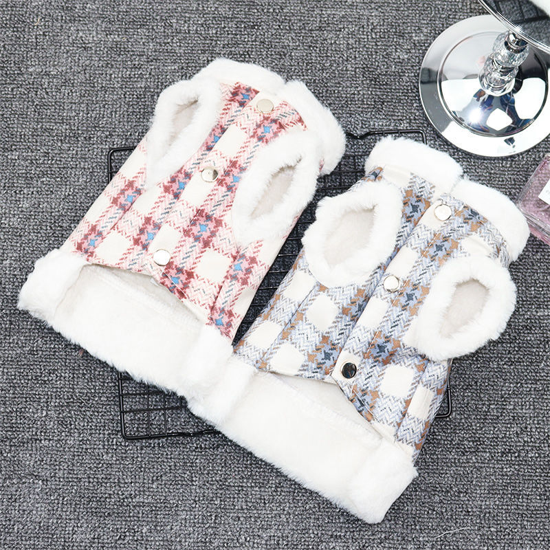 KFX-5159485 Cute Cotton Dog Coat for All Seasons - Soft and Warm Pet Jacket in Blue and Red
