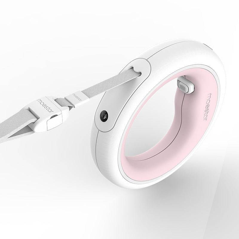KFX-5160893 UFO Retractable Traction Rope for Dogs - Luminous, 2.6m, White & Pink Options