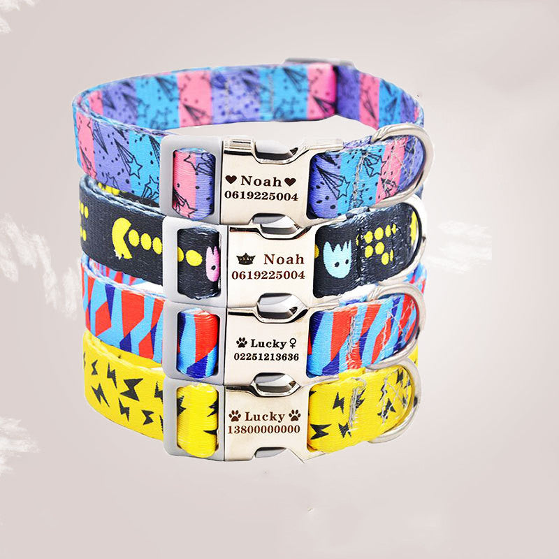 KFX-5163069 Personalized Colorful Dog Collar with Engraved Nameplate for Small to Large Breeds