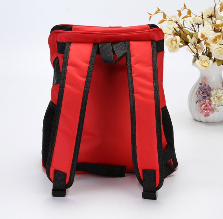 KFX-5163325 Pet Travel Backpack Carrier - Breathable Polyester Design, Medium Softness, 30x25x35cm, Available in Red, Sky Blue, Black, Coffee
