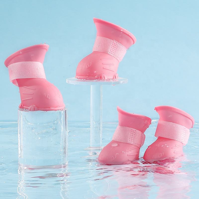 KFX-5164349 Waterproof Non-Slip Silicone Dog Rain Boots - 4 Pack for Pets