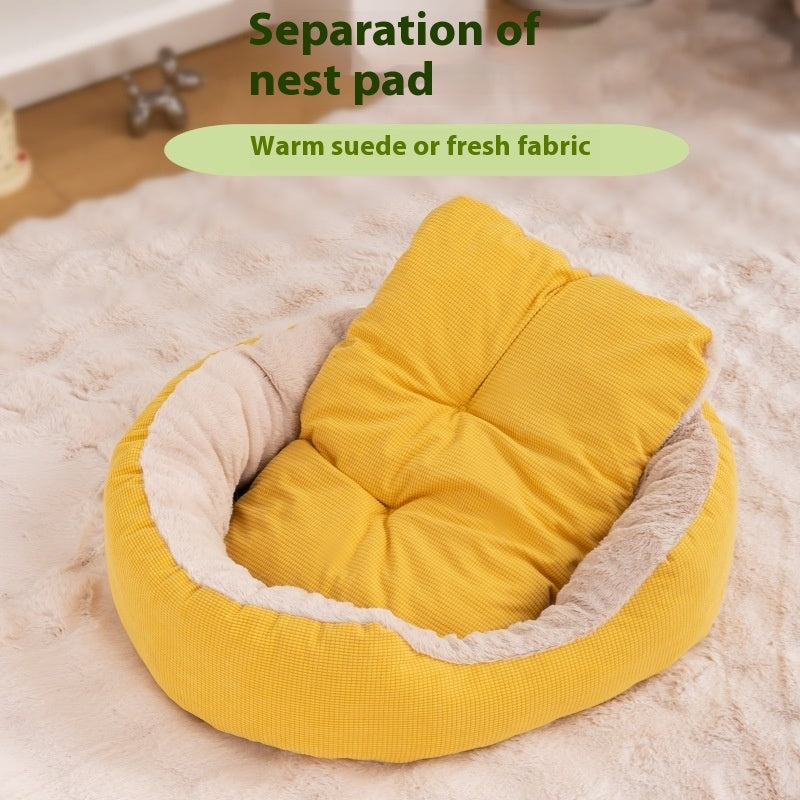 KFX-5165117 Warm Removable Washable Scratch-resistant Fleece-lined Cat Nest in Gray, Khaki, and Bright Yellow