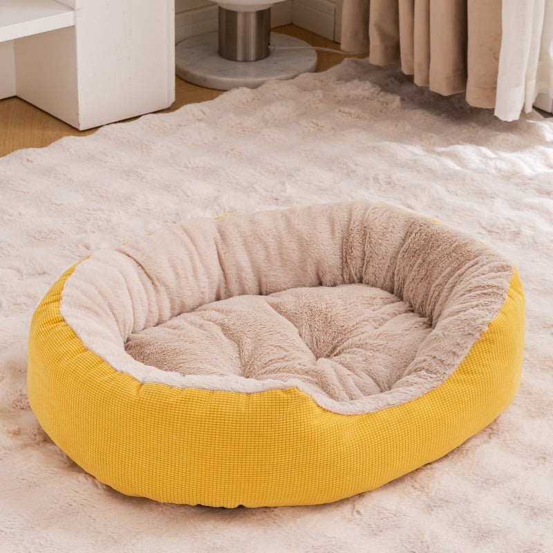 KFX-5165117 Warm Removable Washable Scratch-resistant Fleece-lined Cat Nest in Gray, Khaki, and Bright Yellow