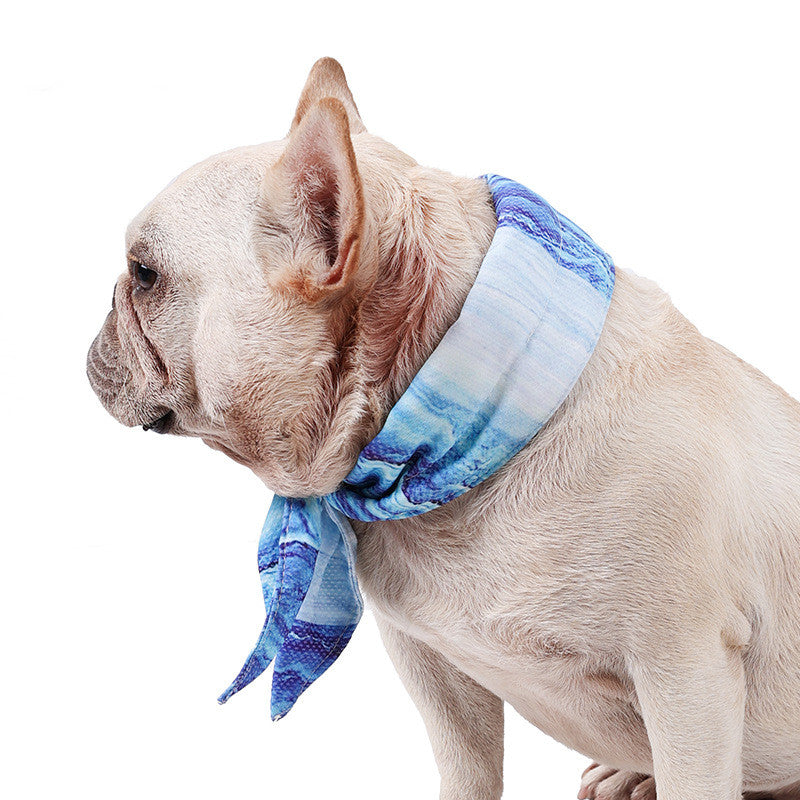KFX-5167421 Cooling Cat Ice Scarf for Pets - Striped Blue Polyester, Multiple Sizes Available