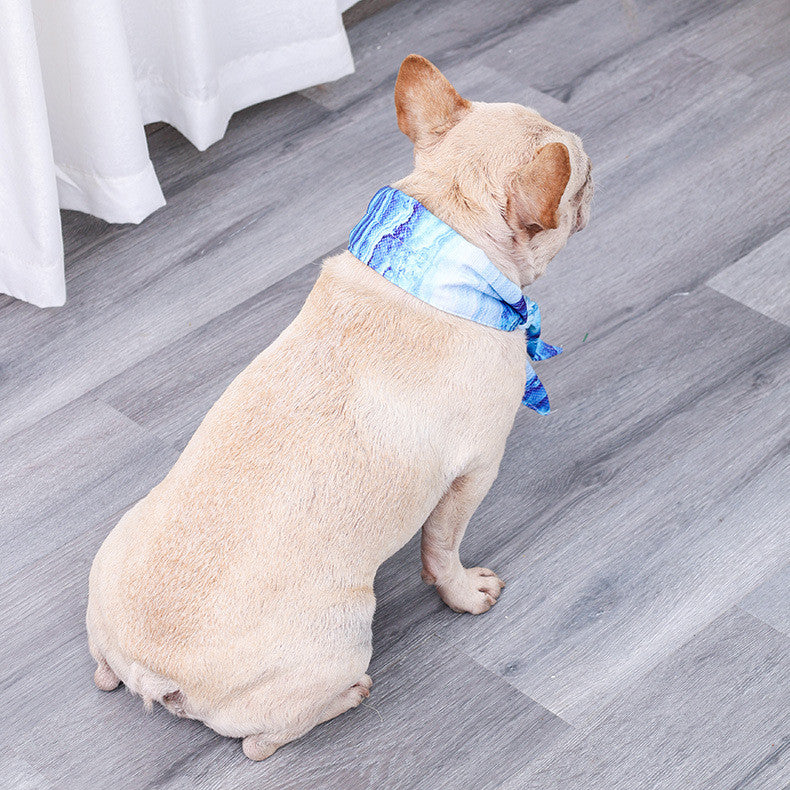 KFX-5167421 Cooling Cat Ice Scarf for Pets - Striped Blue Polyester, Multiple Sizes Available