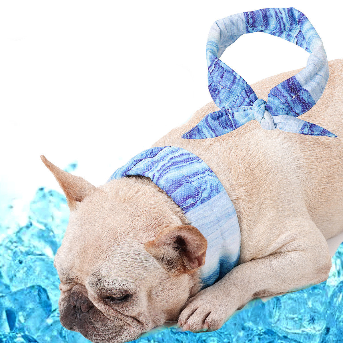 KFX-5167421 Cooling Cat Ice Scarf for Pets - Striped Blue Polyester, Multiple Sizes Available